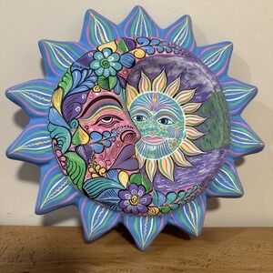 Vintage Aztec Mayan Cuauhxicalli Sun Calendar  Crush Malachite Stone Art 7"